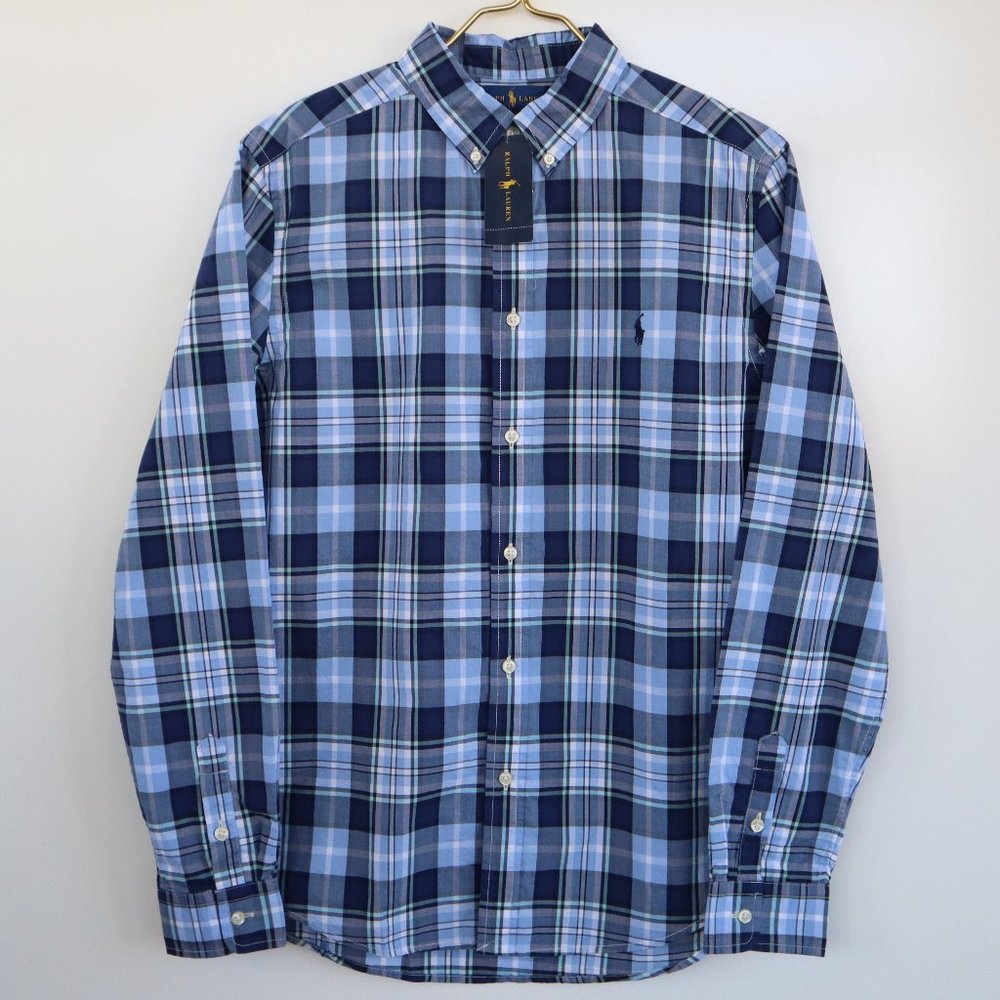 RALPH LAUREN Long Sleeve Blue Plaid Button Down Shirt Size Big Boys XL 18/20